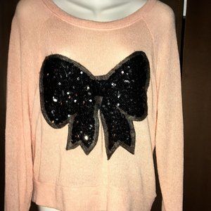 Modern Luxe Pink Knit Black Sequin Bow Sweater